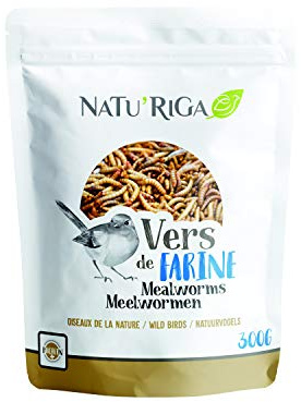 Riga – Gusanos de harina Secos Natu'Riga – golosina para pájaros, Rica en proteínas, 100% Larvas secas, sin adición, Ideal para el Invierno – 300 g