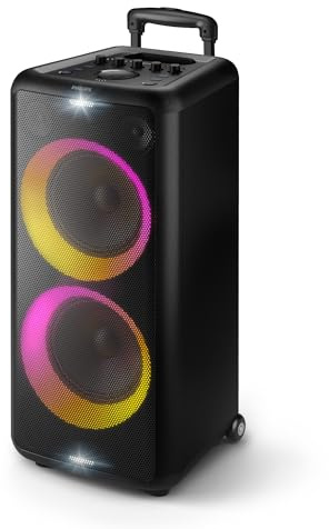 Philips X5206 Bluetooth Party Speaker - 14 Hours Play Time, Deep Bass, Party Lights, Karaoke Effects, Mic & Guitar Input, 80W Max Power, Black