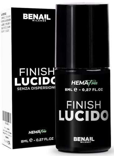 Benail | Top Coat, Finish Gel Unghie, HEMA Free, TPO Free, Smalto Gel unghie UV, Top Coat Semipermanente, Acrygel, Finish senza Dispersione, Autolivellante, Extra Lucido con Antigiallo 8 ml.