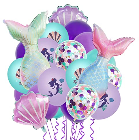 Borsgye Mermaid Tail Foil Palloncini Conchiglie Oceano Elio Mylar Viola Palloncini Colorati Brillanti Blu Glitter in Lattice Per La Decorazione Della Festa Di Compleanno - Nuovo