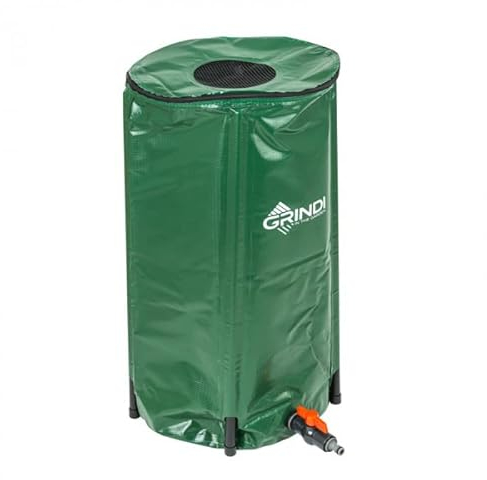 Grindi - Regentonne Faltbar, Rund - 100L, 60x70 cm - klappbar Regenwassertank Regenwasserfass Wasserspeicher für Gartenbewässerung, mit Überlaufschutz, Hahn, Wassereinlassgitter