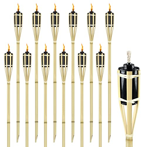 UISEBRT Lot de 24 torches de jardin en bambou pour extérieur, Torche Jardin, Lampe Huile pour Dehors, avec mèche, Hauteur 90cm, pour Décor Jardin, Patio, Chemins, Pelouse - Typ A