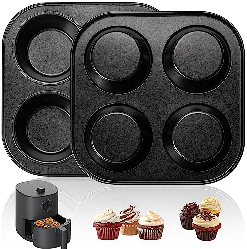 Yomvzake Padella per muffin per friggitrice ad aria, confezione da 2 stampi per cupcake per friggitrice ad aria, tostapane, teglie antiaderenti per forno da bancone e forno piccolo