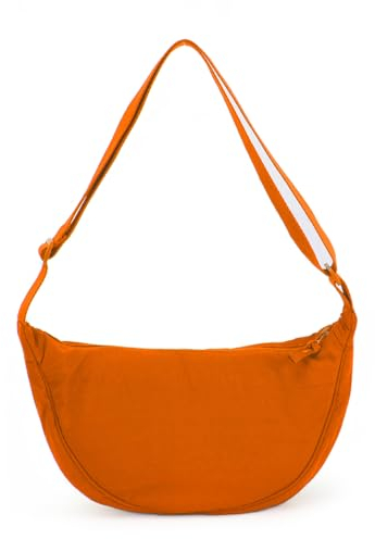 Fecialy Halbmond Crossbody Tasche für Damen Männer Hobo Nylon Umhängetasche Knödel Tasche Casual Reise Sling Tasche,Orange