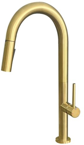 Essebagno Portofino Miscelatore per lavabo con doccetta in oro spazzolato