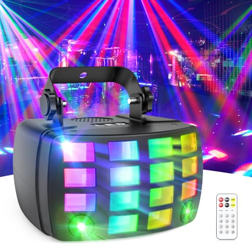 Lumière de Fête avec Télécommande, 2 en 1 Lumière Disco Activée par le son Stroboscope, RGBW DMX 512 Lumière Derby DJ Éclairage de scène Lumière de Scène pour Club Bar Noël Halloween Fête