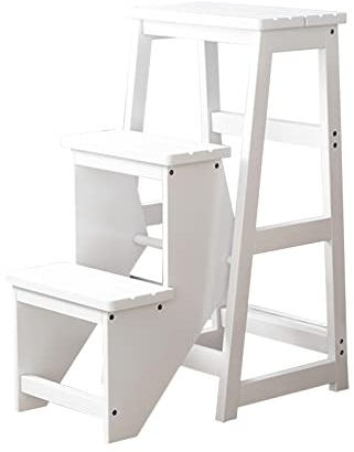 LoJax Massivholz-Leiterhocker 3-stufiger Tritthocker Multifunktional Faltbar Und Klappbar Indoor-Leiterhocker, Für Küche Bad Blumenständer
