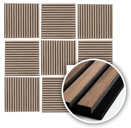 KAISER plastic® Akustikpaneele | Farbe: Eiche und Walnuss | Wandpaneele in verschiedenen Formaten | Deko Wohnzimmer | Wanddeko in Holz | Akustik Paneele Wand | Lamellenwand (60 x 60 cm - 4STK.)