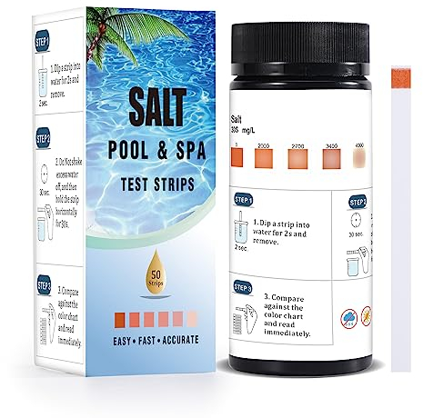 Teststreifen Salzgehalt Pool - 50 Stück Salzwasser Pool Teststreifen Pool Salzgehalt Messen 0-6000 ppm Ebene Salzwasser Teststreifen for Pool, Whirlpool und Schwimmbad