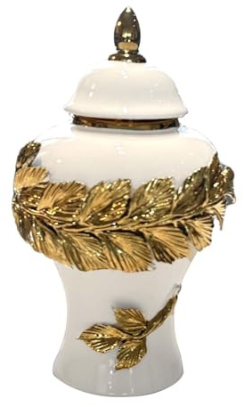 IEUDNS Ceramic Tea Canister Tin Porcelain Ginger Jar White Gift Table Centerpiece Ornament Flower Vase for Desktop Fireplace Cabinet, S