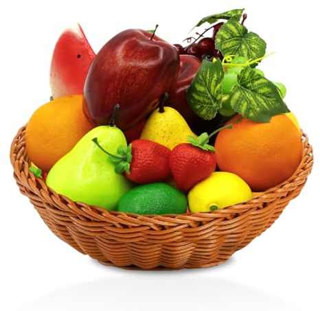 Laiiqi 13 frutti finti in schiuma di plastica artificiale, mele finte, limoni, arance, fragole, uva, per casa, cucina, vacanze, feste, fotografie, decorazioni realistiche