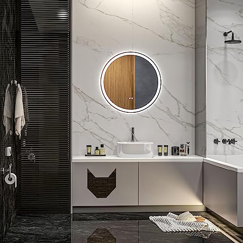 kleankin Miroir Salle de Bain avec Éclairage Ø 60 cm 29W Blanc Argent