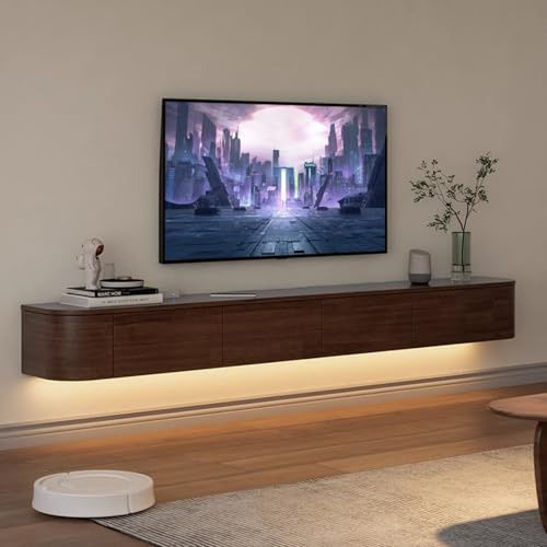 MIMRTIMI Solid Wood Floating TV Unit with LED Light,TV Console Floating Shelf with Drawers, Floating TV Shelves Wall Mounted TV Media Console for Living Room, Dining Room, Bedroom