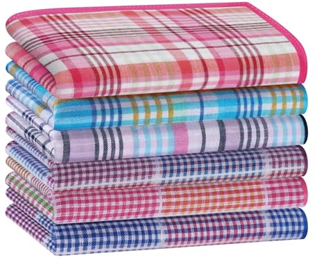HOULIFE Handkerchief for Women Checkered Ladies Hankies Soft Cotton Women’s Handkerchiefs Plaid Lady Hanky for Wedding Party Prom