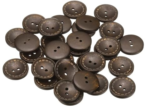 QUARKZMAN Botones de Madera, 30pcs 40L 1(25mm) Bontones Redondos con 2 Agujeros, Accesorios de Costura para Coser Ropa, Almohadas, Manualidades Marrón Oscuro