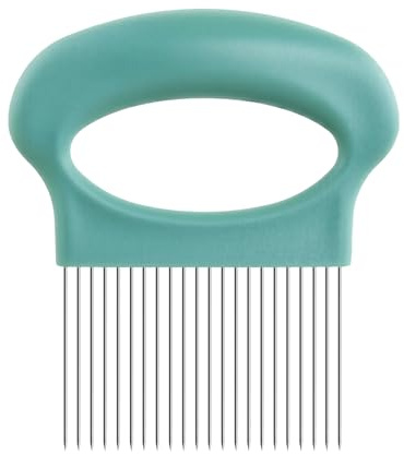 Culinavog Cortador de Cebolla de Acero Inoxidable, Soporte Cortar con 22 Agujas para Verduras, Frutas y Carne, Mango Antideslizante y Seguro, Rebanador de Limón, Tomate y Patata – Verde