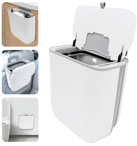 Ruaizel Cubo de basura colgante para cocina, cubo de basura de cocina colgante con tapa de 10 l, cubo de basura plegable para colgar, cubo de compost para cocina, camping, caravana, puerta de armario