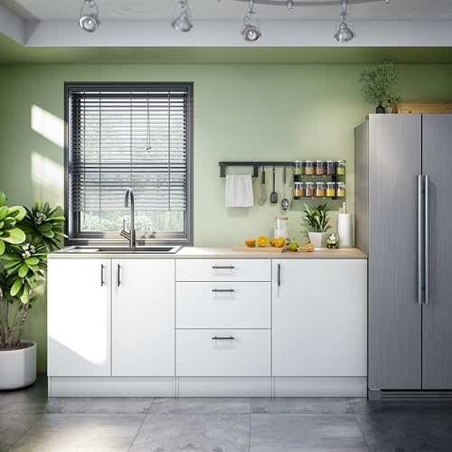 Mobelcenter, Conjunto Muebles de Cocina 200 cm Lume, Acabado en Roble Canadian, Blanco Brillo y Blanco Mate, Medidas: Ancho: 200 cm. x Fondo: 60 cm. x Alto: 90 cm. (P0093)