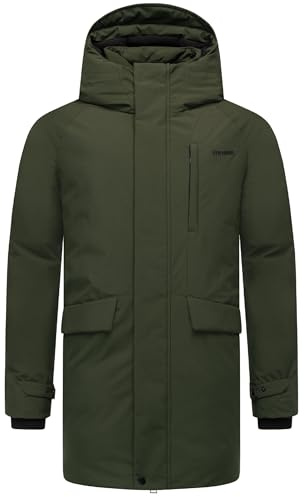 STONE HARBOUR Herr varm lång vinterrock med magnetisk täcklist och bröstficka Emriis XX S-3XL, Mörk oliv, M