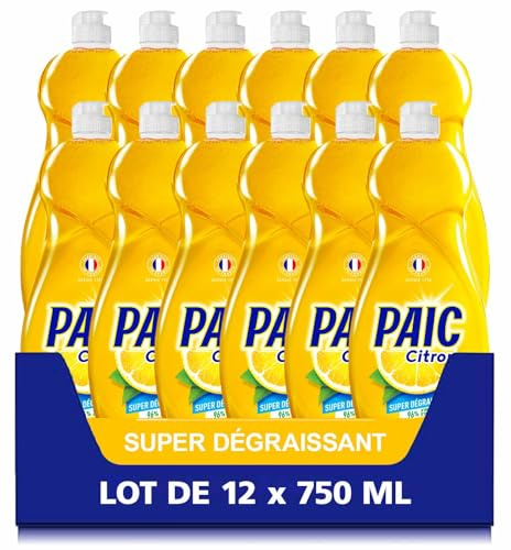 PAIC - Liquide Vaisselle Paic Citron Super Dégraissant - Nettoie - Dégraisse - Élimine les mauvaises odeurs - Lot de 12 x 750ml