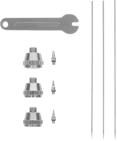 OATIPHO Aiguilles et Buses de Rechange pour Aérographe 02/03/05 MM Kit 3 Pièces en Acier Solide Accessoires pour Peinture et Retouche Artistique Compatible Pulvérisateurs