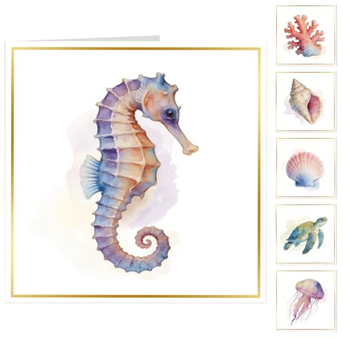 Frelimiu 30 Pack Ocean Animal Cards Multipack with Envelopes Watercolour | Assorted All Occasion Box Set, Thank You Cards, Birthday Cards, Christmas Cards, Blank Inside, Watercolour Design