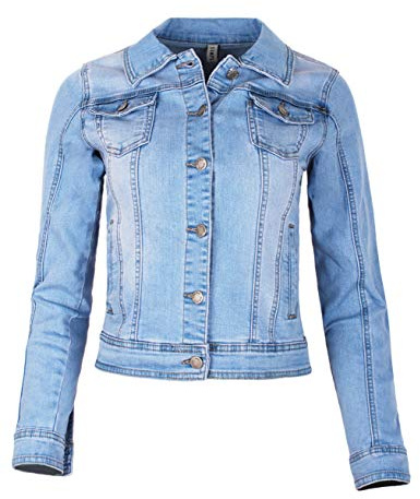 Fraternel Damjacka jeansjacka denim jacka lång ärm stretch, Ljusblå, XXL