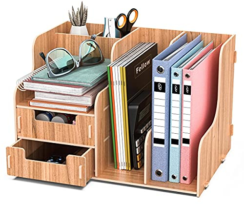 jopoo Maganize File Holder Desktop Document Rack Office Desk Tidy Organiser Stationary Storage for A4 Papers, Books, Pens, and Notebooks