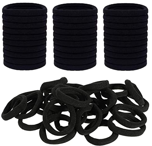 ILamourCar Elastisches Haar, 50 elastische Haargummis für Mädchen, schwarz, elastisch, dick, aus Baumwolle, ohne Nähte, für Pferdeschwanz, Mädchen, Baby, Kinder, Damen