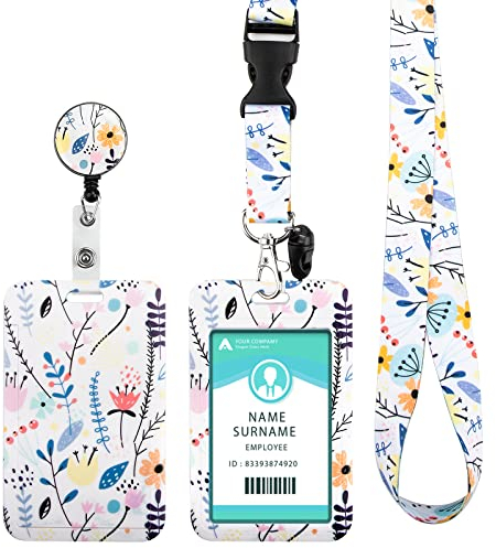 Ausweishülle mit Band, Ausweishalter Ausziehbar, Kartenhalter Ausweis mit Drehbarer Karabinerverschluss, für Frauen, Lehrer, Krankenschwestern, Doktor, Student(White)
