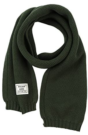 Pesaat Sciarpa invernale per bambini in maglia tinta unita calda scaldacollo per bambini sciarpe lunghe morbide per ragazzi ragazze fazzoletto da collo collo ordito autunno, Verde militare, 9-12 Mesi