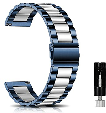 CeiBand Métal Bracelet pour 22mm 20mm 18mm Bracelets de Remplacement Banda de Montre de Rechange en Acier Inoxydable pour Femme Homme-Argent/Bleu