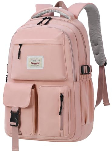 FIORETTO schulrucksack Teenager Mädchen Damen Schulranzen Schultasche School Bag Rucksack Schule 14 Laptopfach, Wasserabweisend & Leicht Rosa