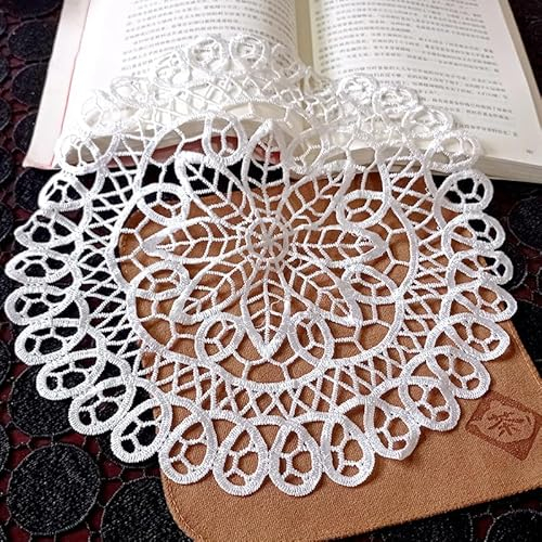 4 Stück Spitze Runde Gestickte Tischläufer, Handarbeit Geklöppelt Weiße Spitze Untersetzer Häkeln Spitzendeckchen Platzdeckchen für Küche, Esszimmer, Dreamcatcher Dekoration 30cm