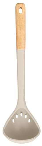 Badiano Large Silicone Ladle Spoon for Soup, Wooden Handle,13, Khaki