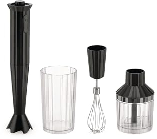 Alessi Plissé MDL10S B - Stabmixer mit Messbecher, Schneebesen und Zerkleinerer, aus Thermoplastischem Harz, Europäischer Stecker 500W, Schwarz