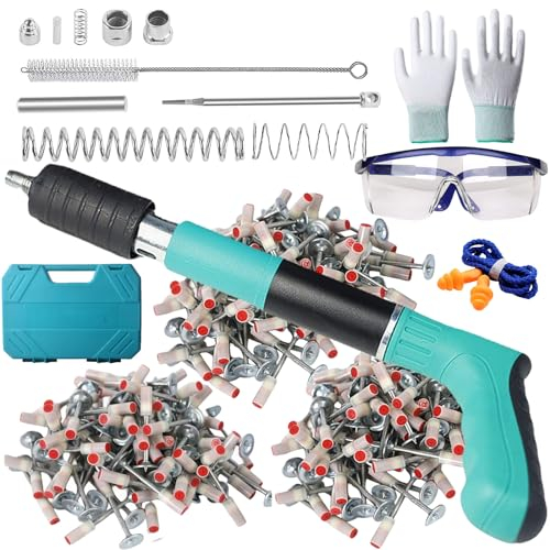 ZALASUNG Pistola de uñas manual con 200 clavos redondos,Pistola de uñas herramienta de uñas, pistola de uñas portátil de 5 velocidades, silenciador ajustable, pistola de uñas de acero para pared de
