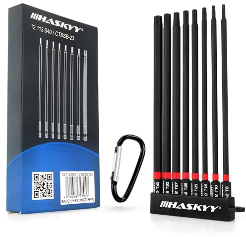 HASKYY Lot de 8 embouts Torx 1/4'' - 150 mm de long - T8 - T40 - Embouts magnétiques - Batterie - Noir/rouge