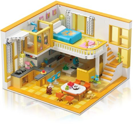 Hallisun Kit de Mini-Blocs Friends House, Maison de Rêve en Cartoon Cottage Modulaire, Jouet Éducatif en Briques à Jouer pour Enfants et Adolescents à partir de 8 Ans, 1048 Pièces