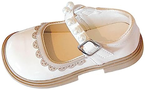 FGUUTYM Chaussures de princesse à perles pour fille Mary Jane - Chaussures de baptême pour bébé fille - Chaussures d'apprentissage de la marche - Sandales pour bébé fille - Antidérapantes