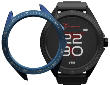TECHMADE Rocks 2.0 Smartwatch Uomo Donna Display FullTouch, Chiamate Bluetooth, Notifiche WhatsApp, Contapassi, Cardiofrequenzimetro, Sonno, sport (CINTURINO NERO-COVER NERA E BLU)