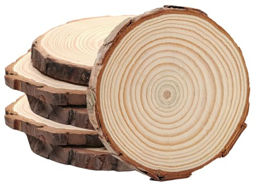Dischi Legno Grezzo, 6 Pezzi Dischetti Legno Grezzo Legno Da Decorare Diametro 18-20cm, Cerchi Legno Tondo Grezzi Senza Buco, Fette Di Legno Con Corteccia per Fai Da Te, Matrimoni, Natale Decorazioni