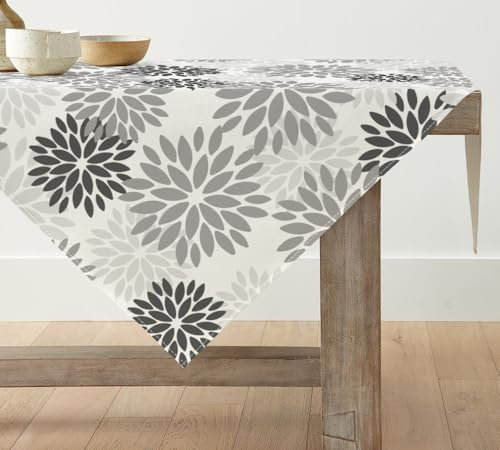 Artoid Mode Blumen Grau Dahlien Sommer Tischwäsche, Saisonnal Sommer Herbst Küche Tisch Dekoration Drinnen Urlaub Party Dekor 100x100 cm