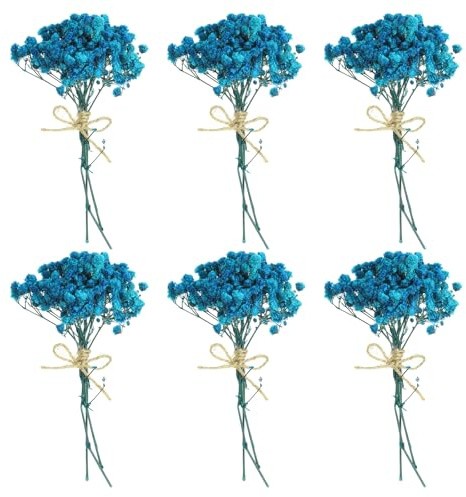 PATIKIL Mini bukett torkade blommor, 6 st naturlig Gypsophila med stjälk dekoration boho blomväxt för hantverk, gör-det-själv, fototillbehör, present bröllopsdekoration, blå