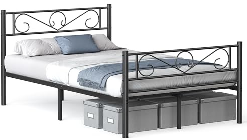 VASAGLE Struttura Letto Matrimoniale, Letto a Doghe in Metallo per Materassi di 120 x 190 cm, per Stanza di Ospiti, Montaggio Facile, per Spazi Piccoli, Nero Inchiostro RMB060B01