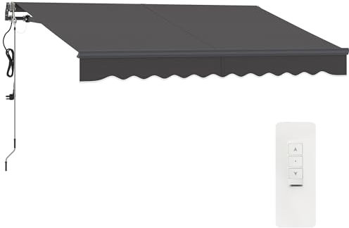 Outsunny Toldo Eléctrico Retráctil y Manual con Mando a Distancia 3x2,5 m Toldo de Exterior Terraza Enrollable con Manivela Marco de Aluminio y Protección UV30+ para Jardín Puerta Ventana Gris