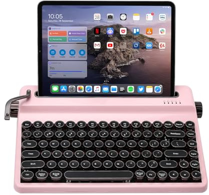 YUNZII QL75 Wireless Typewriter Hot Swap Retro Mechanical Keyboard, Punk Round Keycaps, RGB Backlit QMK/VIA Programmable, Multi-Device Keyboard mit 2.4GHz/Type-C/BT5.0 (Pink, Onyx Tactile)