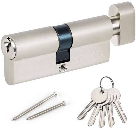 Hengsong 35T/35 Euro-Cylinder Brass,Lock-Thumb-Turn,with 5 Keys,Anti-Bump, Anti-Drill, Anti-Pick,for Wooden-UPVC-Composite-Doors,7cmx1.7xmx3.2cm