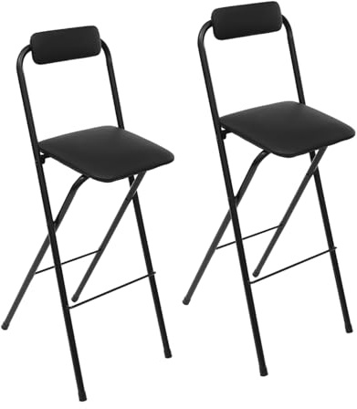 LOONGWEIA 2 Pcs Folding Bar Stool, 29.5 Folding High Chair with Cushion Padded and Backrest Portable Foldable Bar Stool Chair for Kitchens Dining Rooms Bars (2, Black)