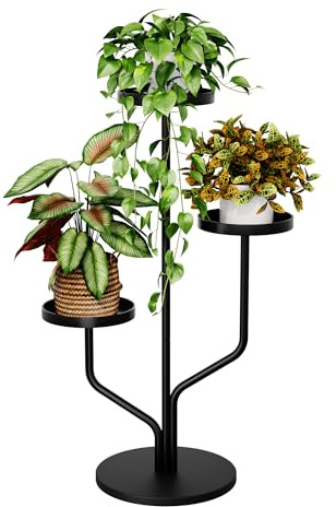 Bamworld Blumenständer Metall 3 Ebenen – Moderner Pflanzenständer für Innen & Balkon, stabiles Pflanzenregal als dekorativer Blumenhocker, vielseitige Blumentreppe Schwarz